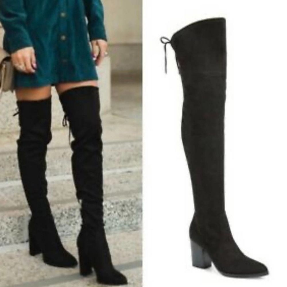 Marc Fisher Black Over-the-Knee Suede Block Heel Boots